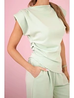 Komplet asymetrická halenka + kalhoty světle mátová