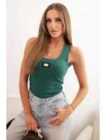 Dámská pruhovaná top na ramínkách s ozdobnou nášivkou tmavě zelená