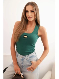 Dámská pruhovaná top na ramínkách s ozdobnou nášivkou tmavě zelená