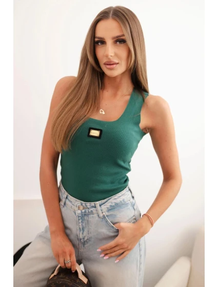 Dámská pruhovaná top na ramínkách s ozdobnou nášivkou tmavě zelená