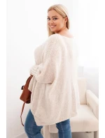 Dámský svetr Plus Size z model 21259040 volného střihu s rukávem 3/4 béžový - K-Fashion