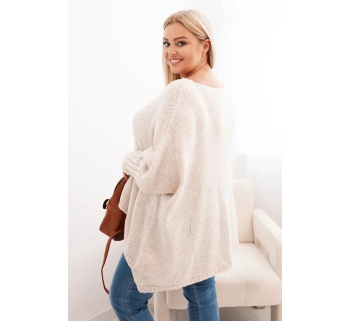 Dámský svetr Plus Size z model 21259040 volného střihu s rukávem 3/4 béžový - K-Fashion