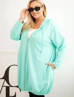 Dámská mikina Plus Size bavlněná s kapucí a zipem mátová