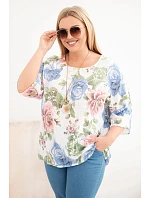 Dámská bavlněná halenka Plus Size s krátkým rukávem a květinovým vzorem bílá