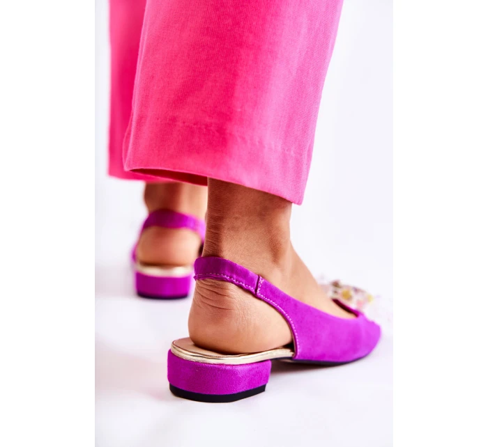 Semišové balerínky na  s zdobením tmavě růžovým Elena model 21589842 - Boto