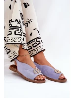 Dámské Sandály S Dekorací Na Ploché Modré Eko Velur Béžové model 21685728 - Boto Dámské Sandály S Dekorací Na Ploché Modré Eko Velur Béžové model 21685728 - Boto