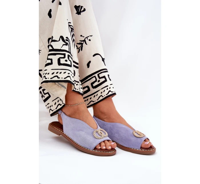 Dámské Sandály S Dekorací Na Ploché Modré Eko Velur Béžové model 21685728 - Boto Dámské Sandály S Dekorací Na Ploché Modré Eko Velur Béžové model 21685728 - Boto