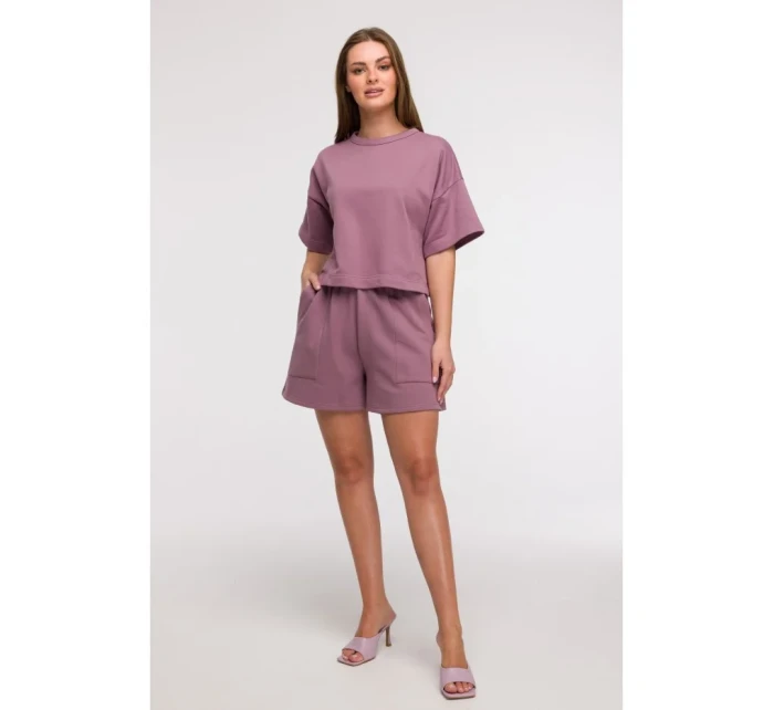 B294 Oříznutá mikina s krátkým rukávem - heather B294 Oříznutá mikina s krátkým rukávem - heather