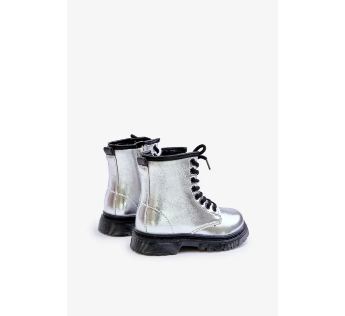 Zateplené Dívčí Lakované Kotníkové Boty Na Zip Stříbrné Novita