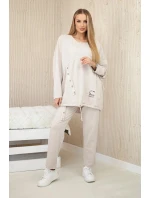 Oversize bavlněný komplet teplákové + kalhoty béžový Oversize bavlněný komplet teplákové + kalhoty béžový