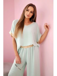 Viskózový komplet se zlatým lemováním tmavá máta