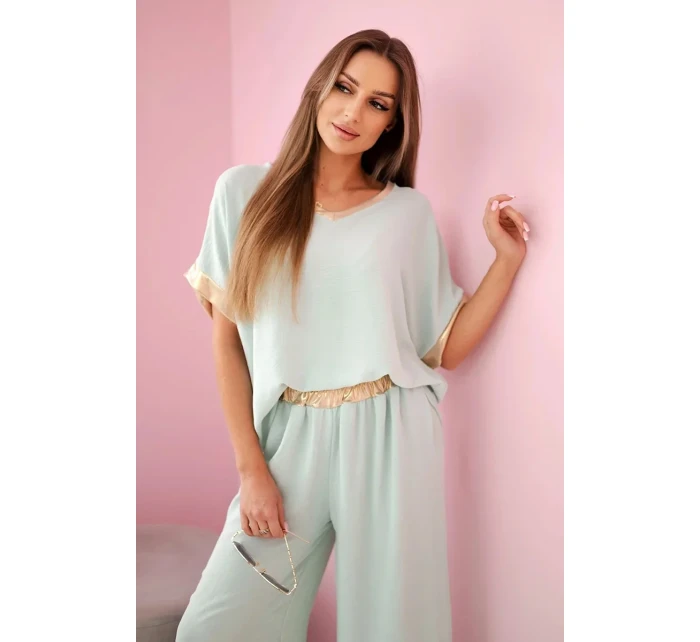 Viskózový komplet se zlatým lemováním tmavá máta Viskózový komplet se zlatým lemováním tmavá máta