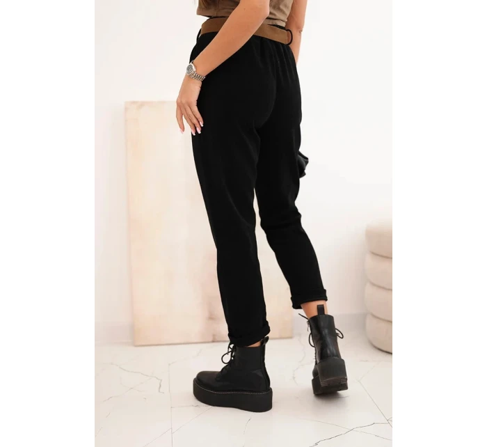 Dámské kalhoty s páskem kordové černé Dámské kalhoty s páskem kordové černé