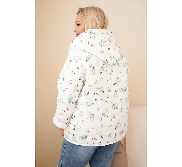 Dámská jarní bunda Plus Size s drobným květinovým vzorem mentolová