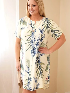 Dámské viskózové šaty Plus Size s krátkým rukávem a výstřihem na knoflíky žlutá