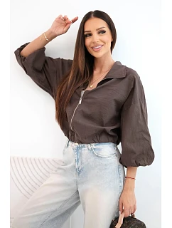 Dámská bavlněná bomber bunda na zip hnědá