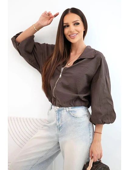 Dámská bavlněná bomber bunda na zip hnědá Dámská bavlněná bomber bunda na zip hnědá
