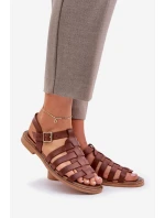 Kožené sandály na plochém podpatku hnědé Zazoo model 21682324 - Boto Kožené sandály na plochém podpatku hnědé Zazoo model 21682324 - Boto