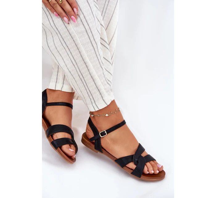 Ploché Lesklé Dámské Sandály model 21696800 Černé - S.Barski