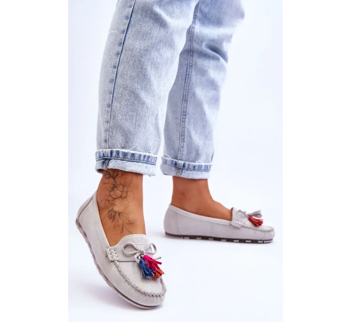 Semišové Mokasíny S Mašlí A Třásněmi šedá Dorine