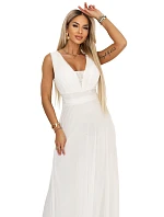 Dlouhé maxi šaty s a hlubokým výstřihem ecru barva model 22079727 - numoco basic Dlouhé maxi šaty s a hlubokým výstřihem ecru barva model 22079727 - numoco basic