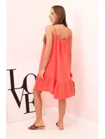 Dámské mušelínové šaty s ramínky a volánem malina Dámské mušelínové šaty s ramínky a volánem malina