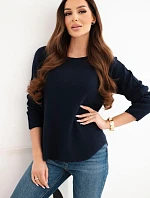 Dámský svetr z viskózy s dlouhým rukávem a kulatým výstřihem námořnická modrá