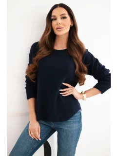 Dámský svetr z viskózy s dlouhým rukávem a kulatým výstřihem námořnická modrá
