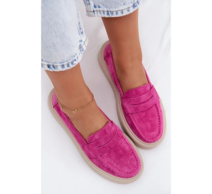 Mokasiny z pravé semišové kůže na platformě Vinceza Fuksja