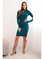 Dámské šaty z úpletu s dlouhým rukávem a asymetrickým výstřihem ZS3039 34956 mořská - Kesi