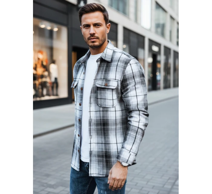 Pánská černobílá kostkovaná flanelová košile FashionStreet DX2677