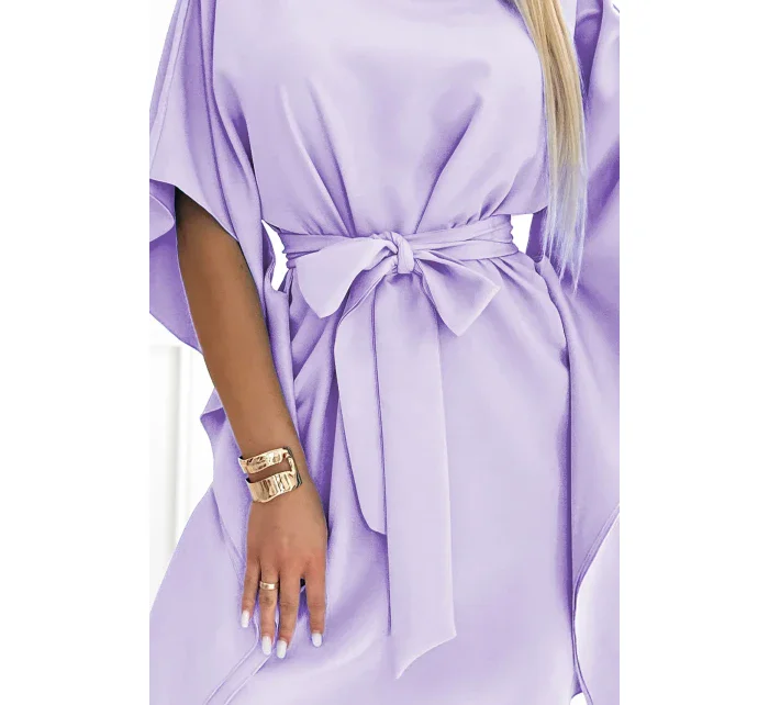 SOFIA dámské šaty ve vřesové barvě se zavazováním v pase model 20273096 - numoco SOFIA dámské šaty ve vřesové barvě se zavazováním v pase model 20273096 - numoco