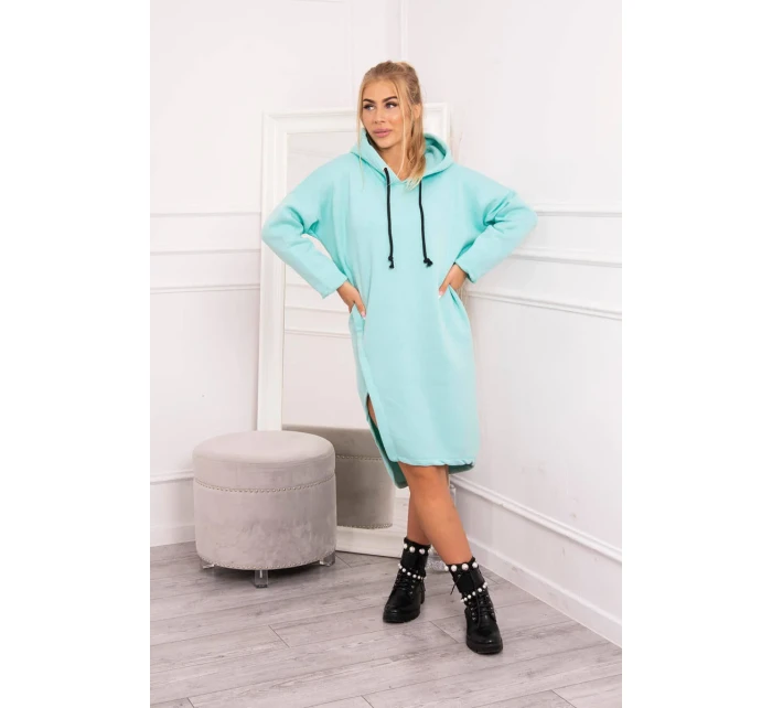 Šaty s kapucí a bočním rozparkem mint