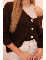 Svetr dámský s výstřihem do V a knoflíky hnědý Svetr dámský s výstřihem do V a knoflíky hnědý