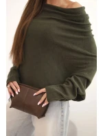Dámský asymetrický model 21439194 svetr z viskózy khaki - K-Fashion