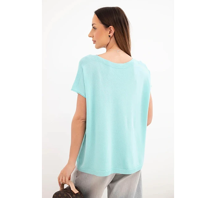 Dámská viskózová oversize halenka s krátkým rukávem a kulatým výstřihem mátová