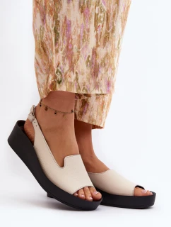 model 21646323 Dámské kožené sandály na tlusté podrážce světle béžové - Zazoo