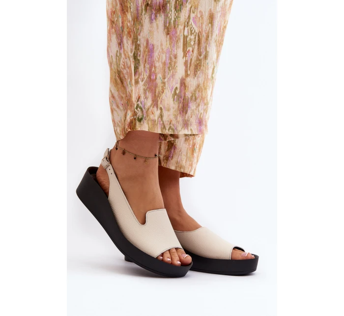 Zazoo 2893 Dámské kožené sandály na tlusté podrážce světle béžové