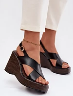 Dámské sandály z eko kůže na platformě Černé Janivra