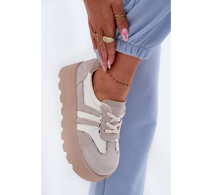 Semišové tenisky na platformě model 22095152 bílé - Goe