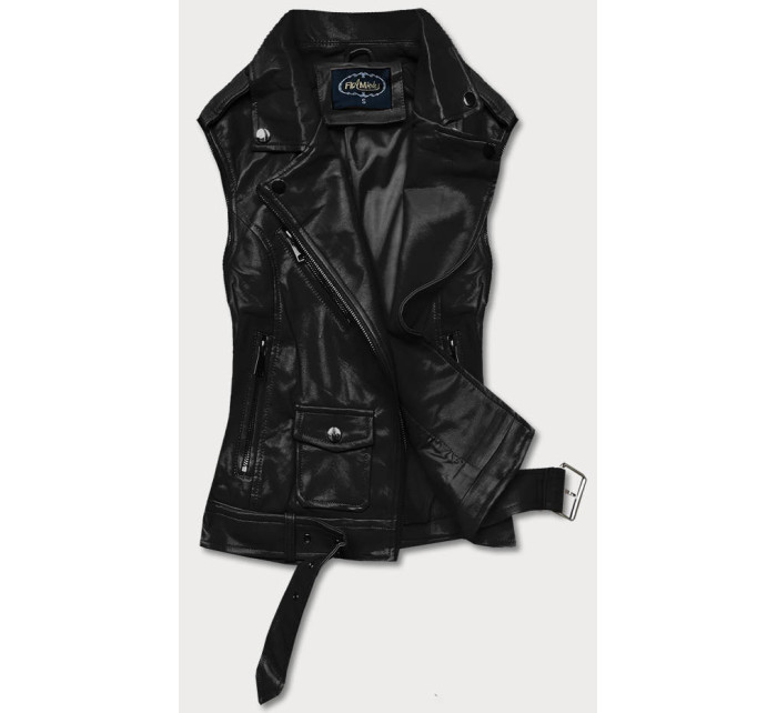 Černá bunda ramoneska - vesta z eko kůže FL202050 černá - FLAM Mode