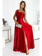 Dlouhé saténové šaty 524-1 červené - Numoco Dlouhé saténové šaty 524-1 červené - Numoco