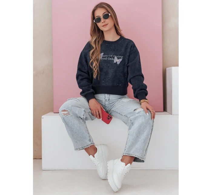 Dámská oversize mikina s vázáním v barvě motýla SPARKI námořnická modrá FashionStreet BY1403