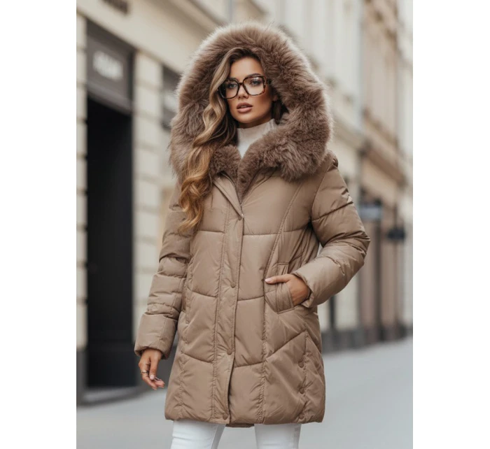 Dámská zimní bunda dlouhá prošívaná s kapucí béžová Dstreet model 21991807 - FashionStreet Dámská zimní bunda dlouhá prošívaná s kapucí béžová Dstreet model 21991807 - FashionStreet