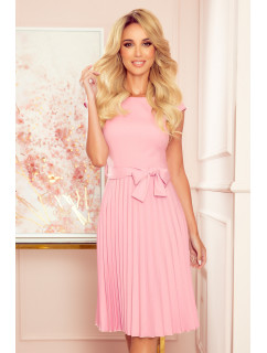 LILA - Plisované dámské šaty v pudrově růžové barvě s krátkými rukávy 311-7