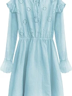 Světle modré bavlněné dámské šaty s výšivkou (303ART)