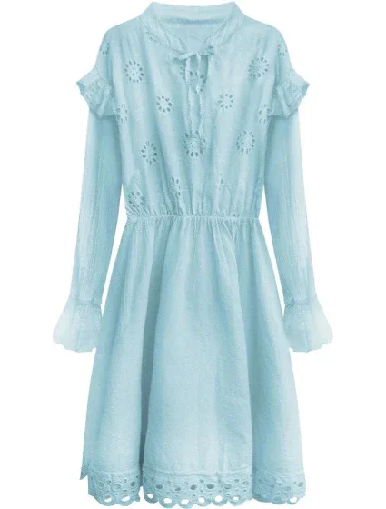 Světle modré bavlněné dámské šaty s výšivkou (303ART)