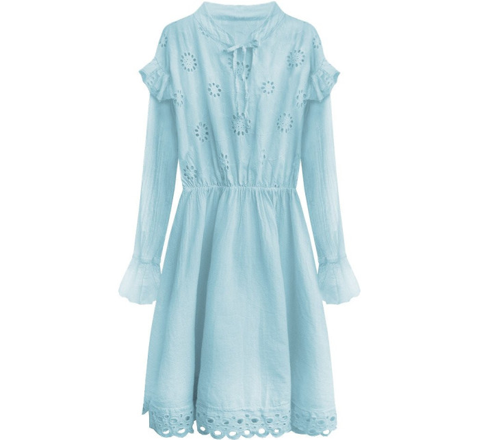 Světle modré bavlněné dámské šaty s výšivkou (303ART)