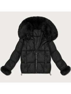 Černá dámská péřová bunda s kožešinovým límcem S'West (B8257-1)