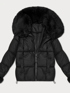 Černá dámská péřová bunda s kožešinovým límcem S'West (B8257-1)